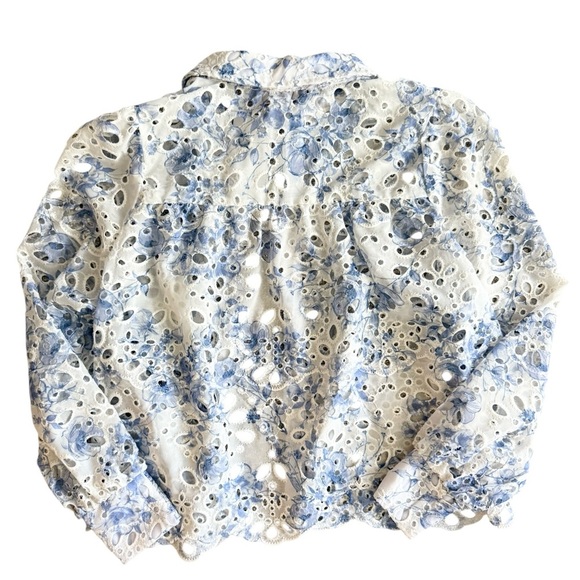 Caroline Constas Floral Eyelet Lace Blouse Sz Medium Blue & White New With Tags - Picture 3 of 5